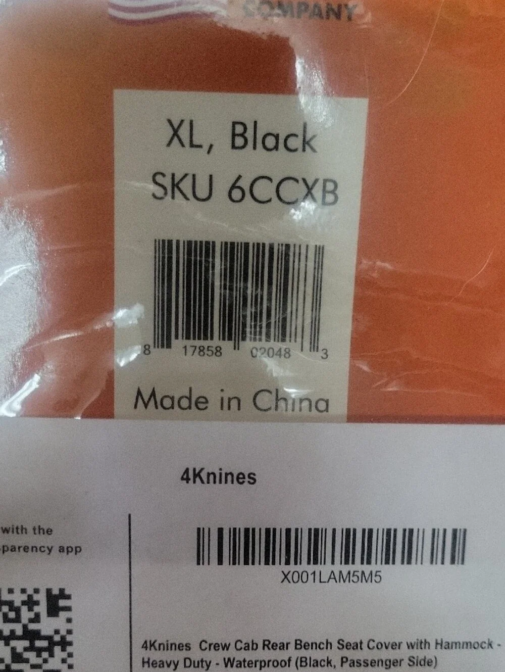 Black Crew Cab Rear Seat Cover with Hammock - XL